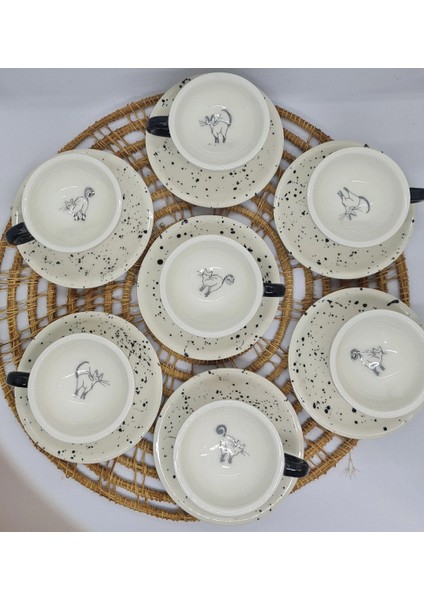 Kedili Türk Kahve Fincanı El Yapımı Seramik iki Kişilik modelleri