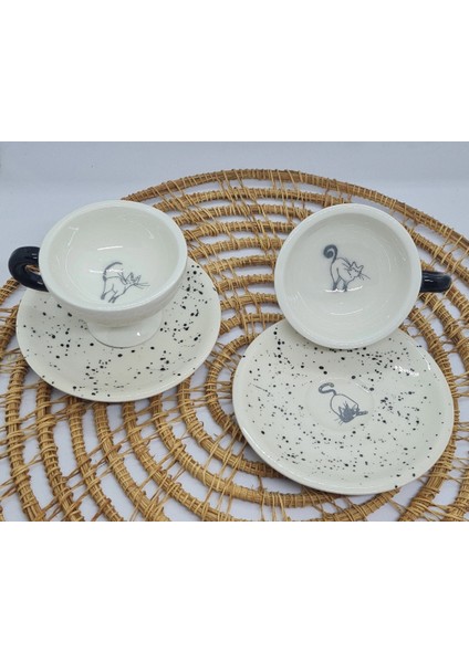 Kedili Türk Kahve Fincanı El Yapımı Seramik iki Kişilik fırsatları