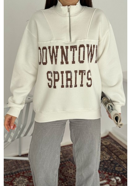 Kadın Fermuarlı Baskılı Sweatshirt – Downtown Energy fiyatları