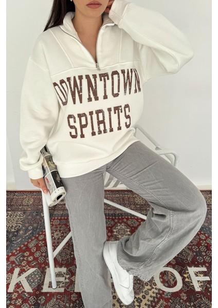 Kadın Fermuarlı Baskılı Sweatshirt – Downtown Energy modelleri