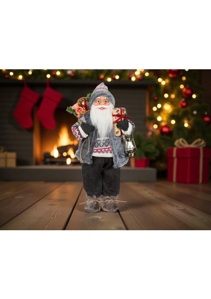 Yılbaşı Noel Baba BÜYÜK BOY Oyuncak Yeni 2026 24X18X45CM Gri Hediye Kutulu