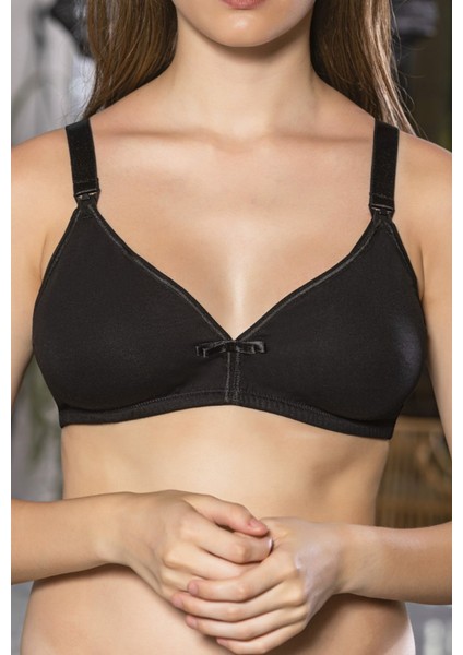 Siyah Anne Için Konforlu Emzirme Sütyeni,pamuklutelsiz,süngersiz, Mom Bra