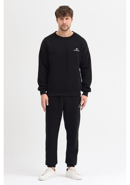 Erkek Siyah Oversize Eşofman Takımı Basic 3 Iplik Şardonlu Pamuklu Nakışlı fiyatları