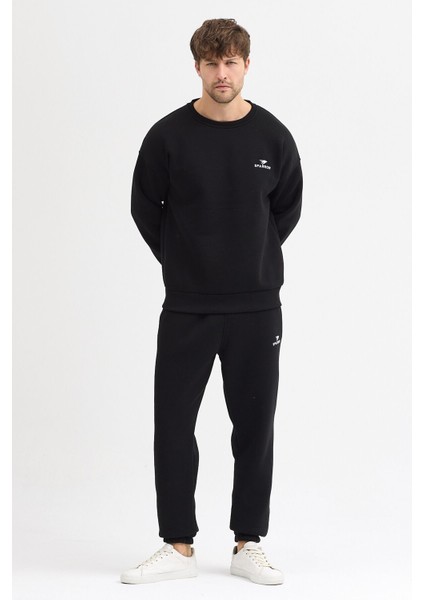 Erkek Siyah Oversize Eşofman Takımı Basic 3 Iplik Şardonlu Pamuklu Nakışlı fırsatları