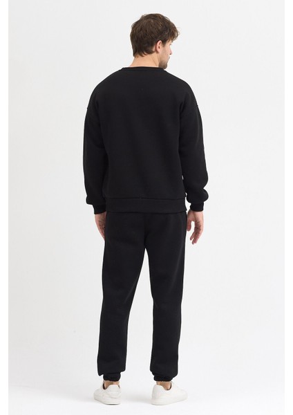 Erkek Siyah Oversize Eşofman Takımı Basic 3 Iplik Şardonlu Pamuklu Nakışlı indirimleri