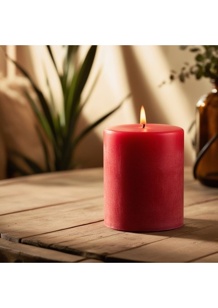 Soya Parafinli Kırmızı (1 Adet) 80 Saat Yanma Süreli Çap:10 cm Boy:10 Silindir Blok Mum Kırmızı