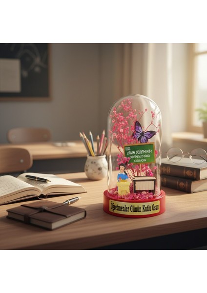 Sıralı Biblolu Ters Fanus - Öğretmenler Günü Hediyesi modelleri