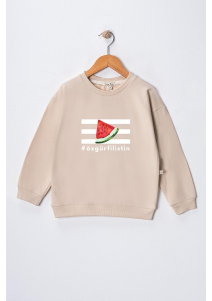 Kız Çocuk " Özgür Filistin" Baskılı Pamuklu Sweat