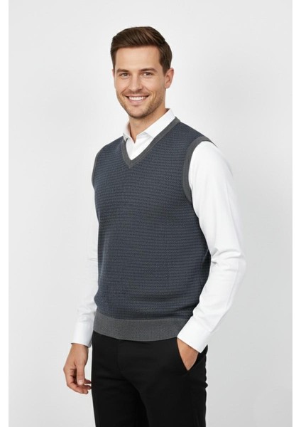 Erkek V Yaka Süveter Çelik Örgü Regular Kalıp BGL-ST04840 fiyatları