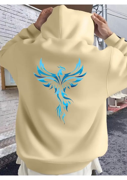 Punıx Büyük Beden Küllerinden Doğan Anka Kuşu Baskılı 3 Iplik Kalın Kışlık Erkek Sweatshırt