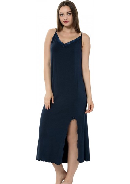 - Bayan Ip Askılı Uzun Gecelik Siyah