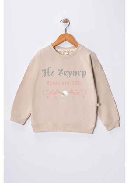 Kız Çocuk " Hz Zeynep" Baskılı Pamuklu Sweat