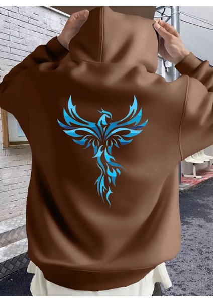 Punıx Büyük Beden Küllerinden Doğan Anka Kuşu Baskılı 3 Iplik Kalın Kışlık Erkek Sweatshırt