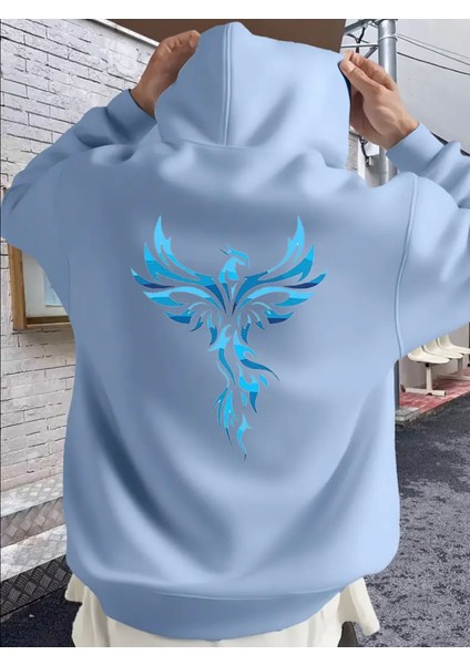 Punıx Büyük Beden Küllerinden Doğan Anka Kuşu Baskılı 3 Iplik Kalın Kışlık Erkek Sweatshırt