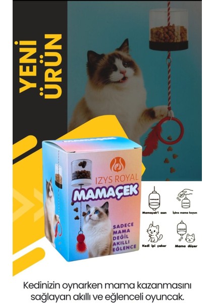 Izys Royal Mamaçek Akıllı Kedi Mama Dispenseri – Tavana Asılabilir, Eğlenceli ve Obeziteyi Önleyici Mama Oyuncağı