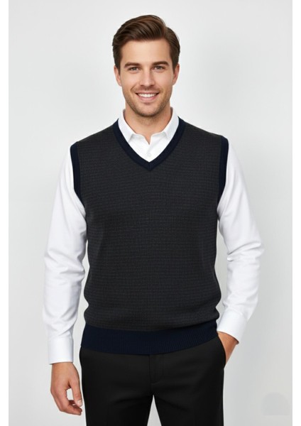 Erkek V Yaka Süveter Çelik Örgü Regular Kalıp BGL-ST04840