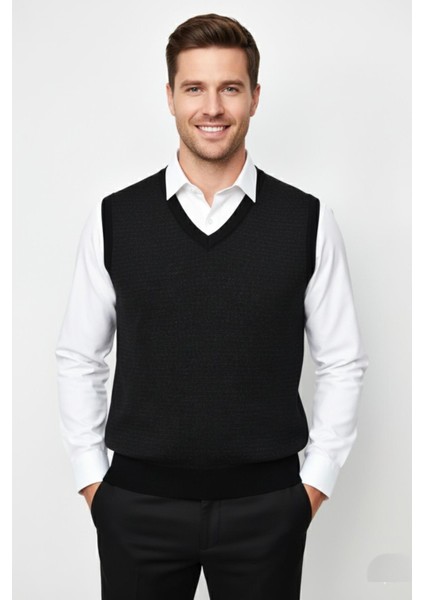 Erkek V Yaka Süveter Çelik Örgü Regular Kalıp BGL-ST04840