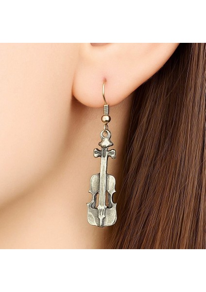 Keman Şekilli Kadın Küpe Çift Adet Gümüş Kaplama El Yapımı Küpe