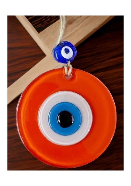 Turuncu Nazar Boncuklu Duvar Süsü 10 cm Cam Duvar Dekoru