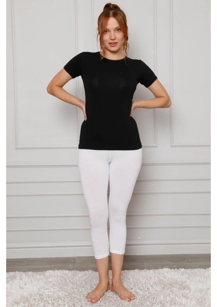 - Penye Likralı Diz Altı Tayt Beyaz