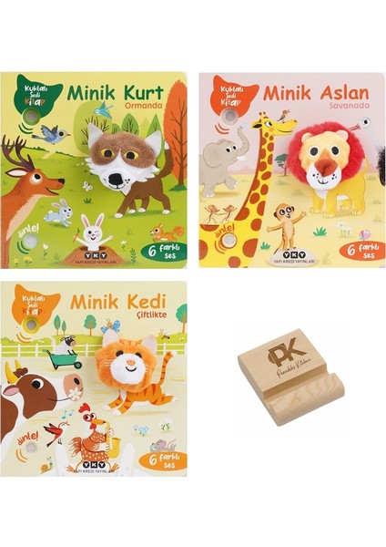 Yapı Kredi Kuklalı ve Sesli Kitaplar Minik Kurt Aslan ve Kedi 6 Farklı Ses 3lü Set +Telefon Standı