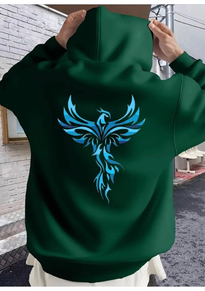 Punıx Büyük Beden Küllerinden Doğan Anka Kuşu Baskılı 3 Iplik Kalın Kışlık Erkek Sweatshırt