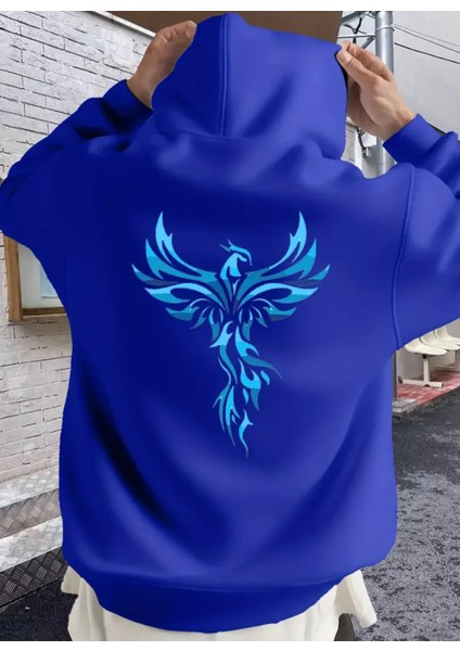 Punıx Büyük Beden Küllerinden Doğan Anka Kuşu Baskılı 3 Iplik Kalın Kışlık Erkek Sweatshırt