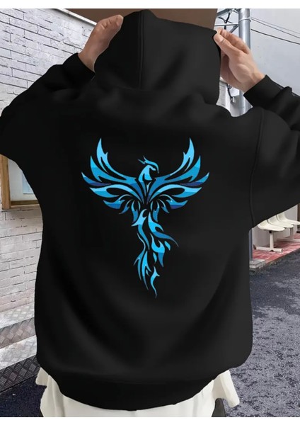 Punıx Büyük Beden Küllerinden Doğan Anka Kuşu Baskılı 3 Iplik Kalın Kışlık Erkek Sweatshırt