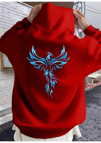 Punıx Büyük Beden Küllerinden Doğan Anka Kuşu Baskılı 3 Iplik Kalın Kışlık Erkek Sweatshırt