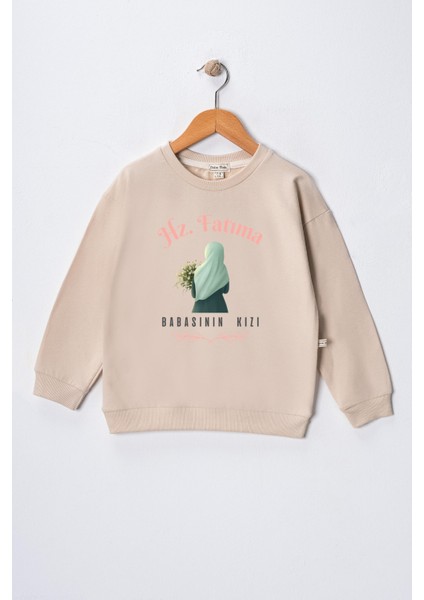 Kız Çocuk " Hz Fatıma" Baskılı Pamuklu Sweat