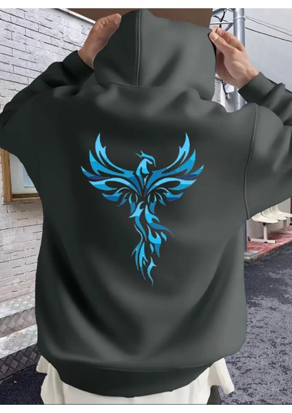 Punıx Büyük Beden Küllerinden Doğan Anka Kuşu Baskılı 3 Iplik Kalın Kışlık Erkek Sweatshırt