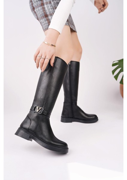 Date Kadın Siyah Toka Detaylı Çizme