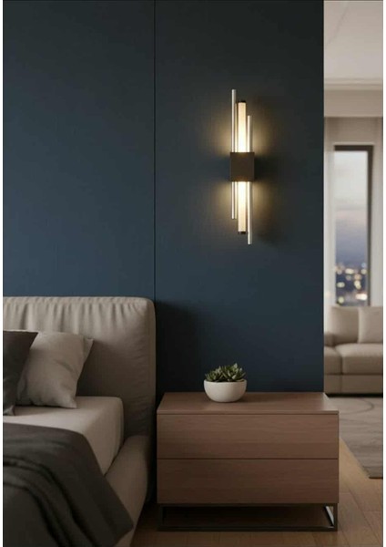 Pilli LED Duvar Apliği – Siyah Gövde – Beyaz Işık – Kablosuz Modern Aydınlatma