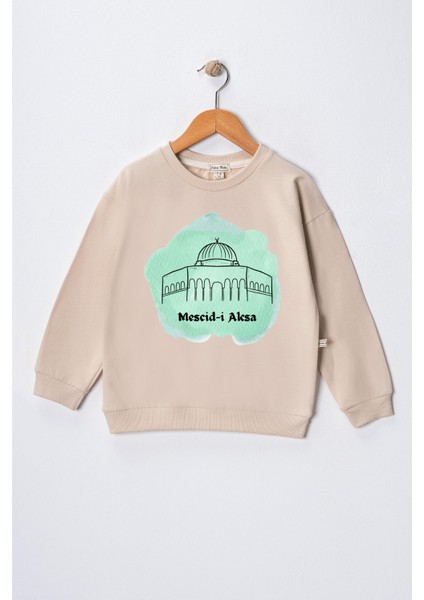 Kız Çocuk " Mescidi Aksa" Baskılı Pamuklu Sweat