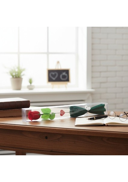 Şeffaf Kutulu Kraponlu Gül - Öğretmenler Günü Hediyesi modelleri