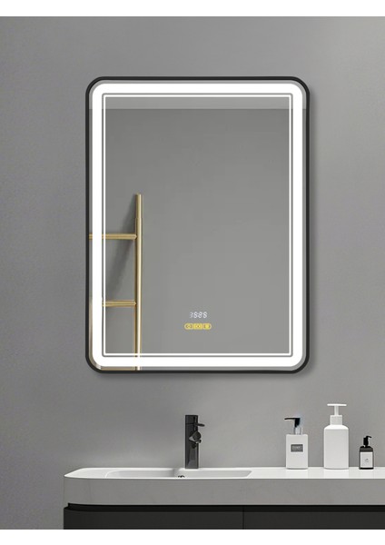 Akıllı Ayna Buğu Çözücülü Hareket Sensörlü 3 LED Işıklı Siyah Çerçeveli Banyo Aynası 60 x 80 cm fiyatları
