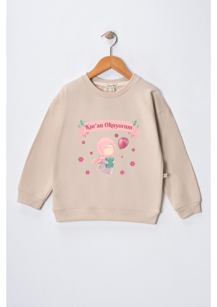 Kız Çocuk " Kuran Okuyorum" Baskılı Pamuklu Sweat