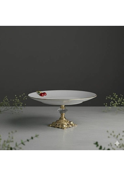 Metal Ayaklı Yaldızlı Porselen Sunumluk Kurabiyelik