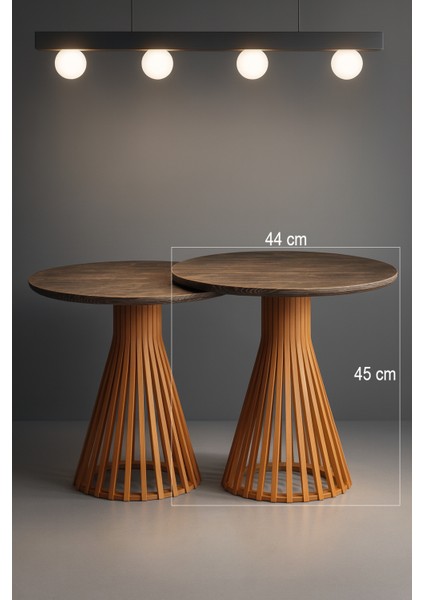 Palermo Duo Yuvarlak Modern Rustik Klasik Iskandinav Retro Vintage Dekoratif Ahşap Çıtalı Yan Orta Mantar 2li Ikili 2'li Sehpa fiyatları