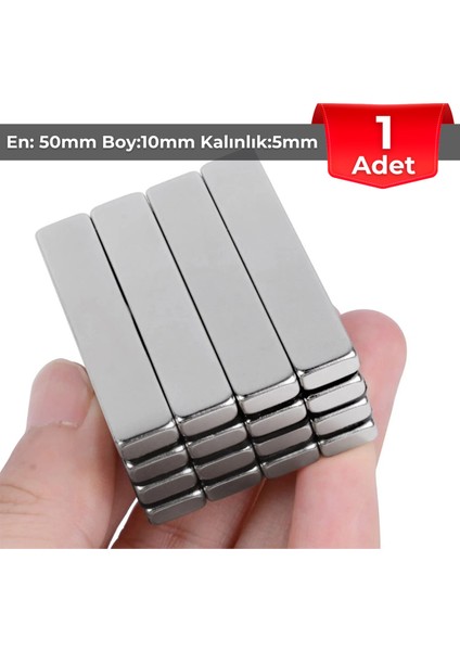 1 Adet Neodyum Mıknatıs Boy: 50MM En: 10MM Kalınlık: 5mm [50X10X5] Ndfeb Güçlü Mıknatıs