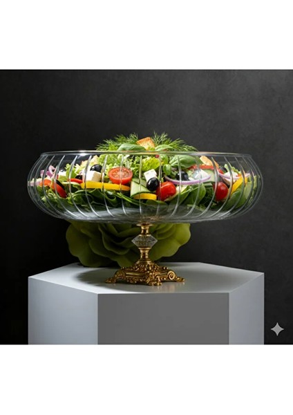 Lotus Kristal 24 cm Metal Ayaklı Salata Kasesi Cam Sunumluk-Servis Tabağı fiyatları