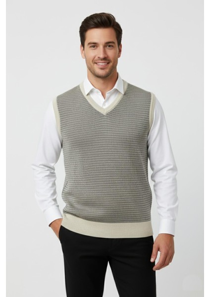 Erkek V Yaka Süveter Çelik Örgü Regular Kalıp BGL-ST04840