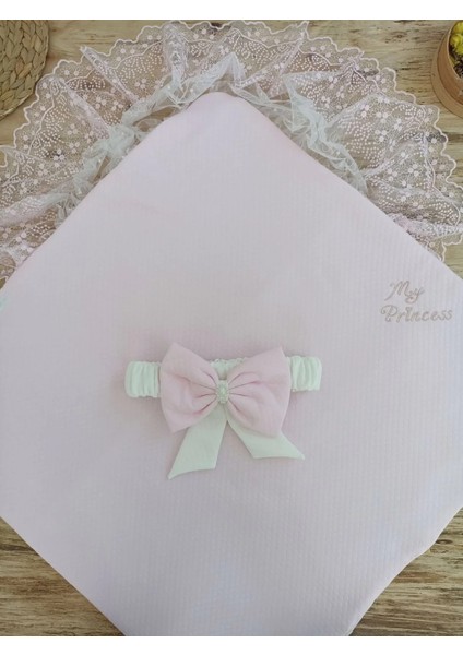Bal Peteği My Princess Taç Nakış Inci Fiyonklu Dantel Duvaklı Delüks Kundak Bebek Battaniyesi Pembe fırsatları
