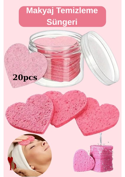 20 Adet Kalp Şekilli Magic Makyaj Temizleme Süngeri | Sıkıştırılmış, Seyahat Boy Yüz Temizleme Pedi