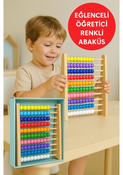 Premium Ahşap Renkli Abaküs • 10 Katlı Eğitici Sayma ve Zeka Geliştirici Oyuncak