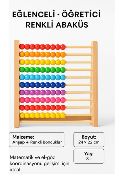 Premium Ahşap Renkli Abaküs • 10 Katlı Eğitici Sayma ve Zeka Geliştirici Oyuncak fiyatları
