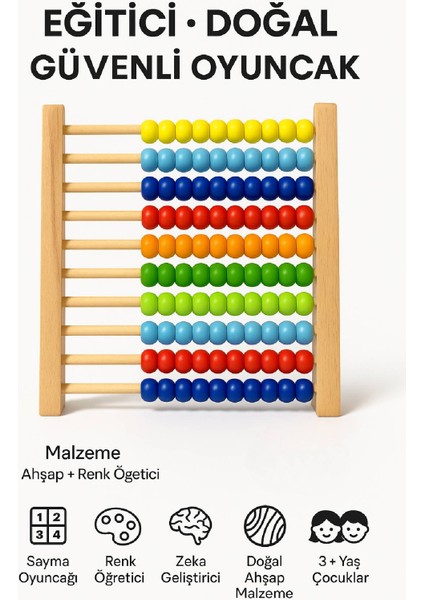 Premium Ahşap Renkli Abaküs • 10 Katlı Eğitici Sayma ve Zeka Geliştirici Oyuncak fırsatları