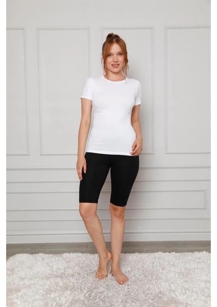 - Penye Likralı Diz Üstü Tayt Siyah