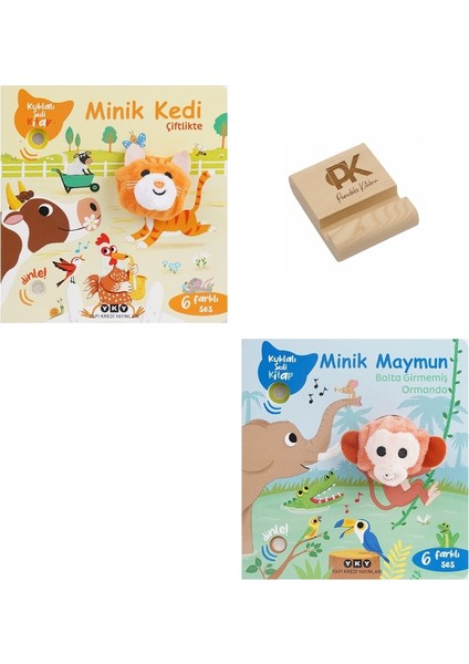 Yapı Kredi Kuklalı ve Resimli Kitap Minik Kedi ve Maymun 6 Farklı Ses + Telefon Standı