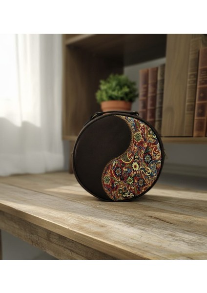 Otantik Mozaik Desen Kadife Yuvarlak Kadın Çantası